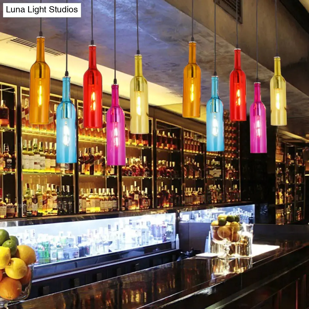 Beer Bottles Ceiling Lamp: Colorful Art Decor 5 Bulbs Suspension Light Fixture - Red Glass