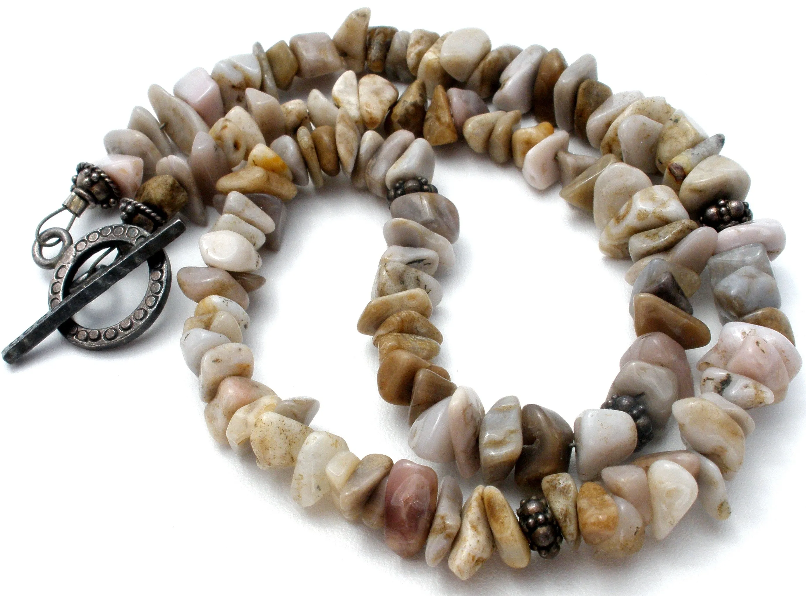 Beige Agate Nugget Gemstone Bead Necklace 16.5"