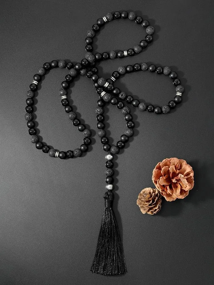 Black & Silver Beaded Necklace