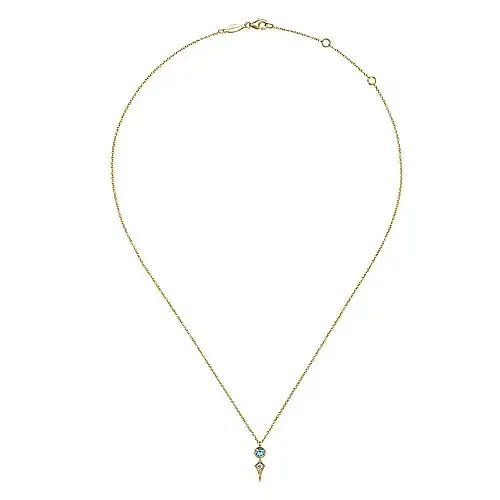 Blue Topaz and Diamond Bezel Set Spiked Kite Pendant Necklace in Yellow Gold