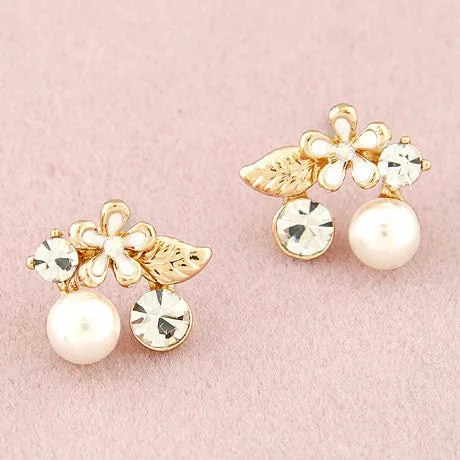 Brincos Simulated Pearl Earrings for Women Crystal Boucle d'oreille Femme Butterfly Fashion Jewelry Stud pendientes bijoux