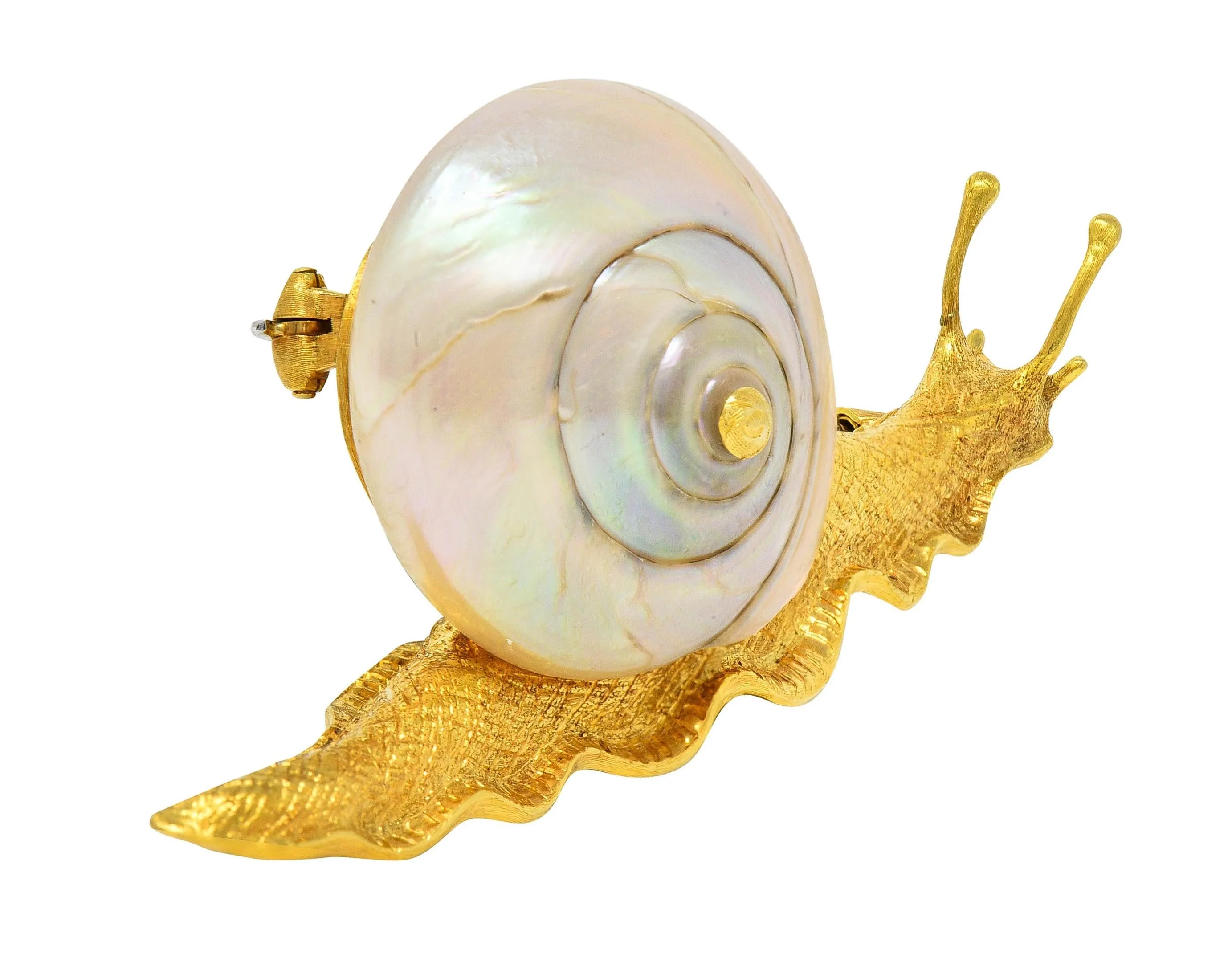 Buccellati 1960s Mother-Of-Pearl 18 Karat Yellow Gold Vintage Snail Brooch