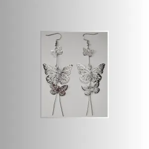 Butterflies Silver Long Drop Earrings