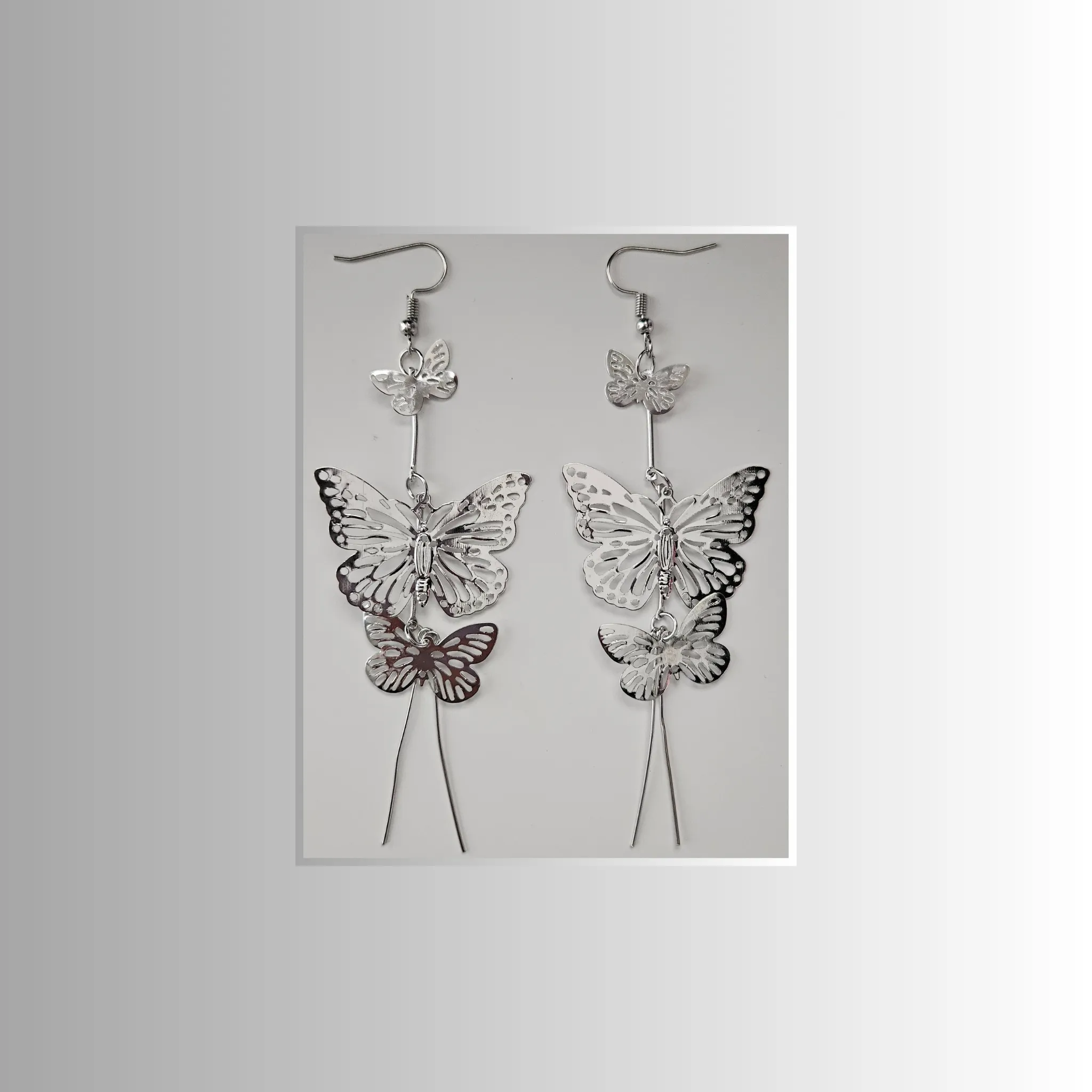 Butterflies Silver Long Drop Earrings