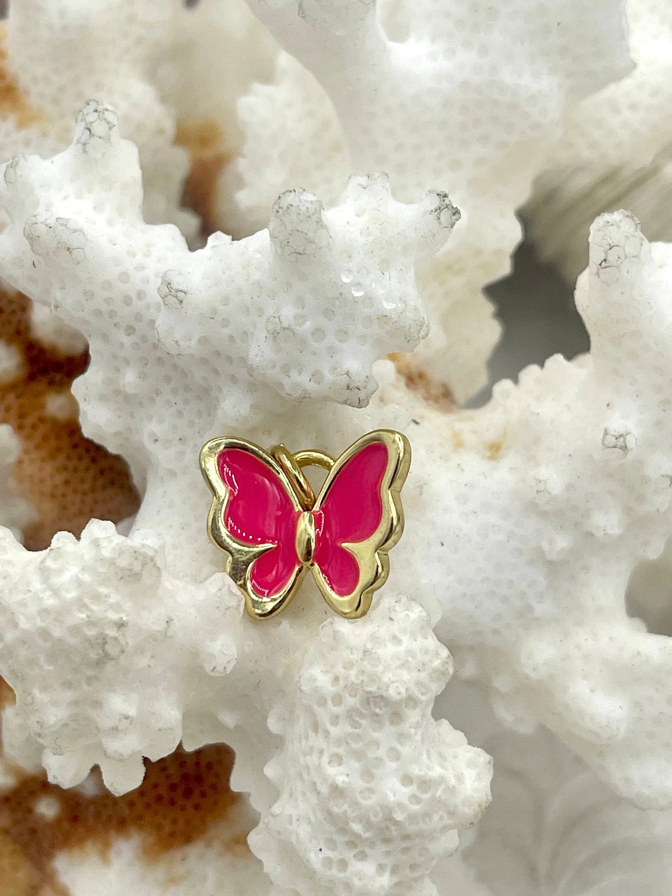 Butterfly Shaped Colorful Enamel and Gold Pendants, Enamel and Gold Plated Brass, 5 Colors Red, White, Turquoise, Pink, & Purple, Fast Ship.