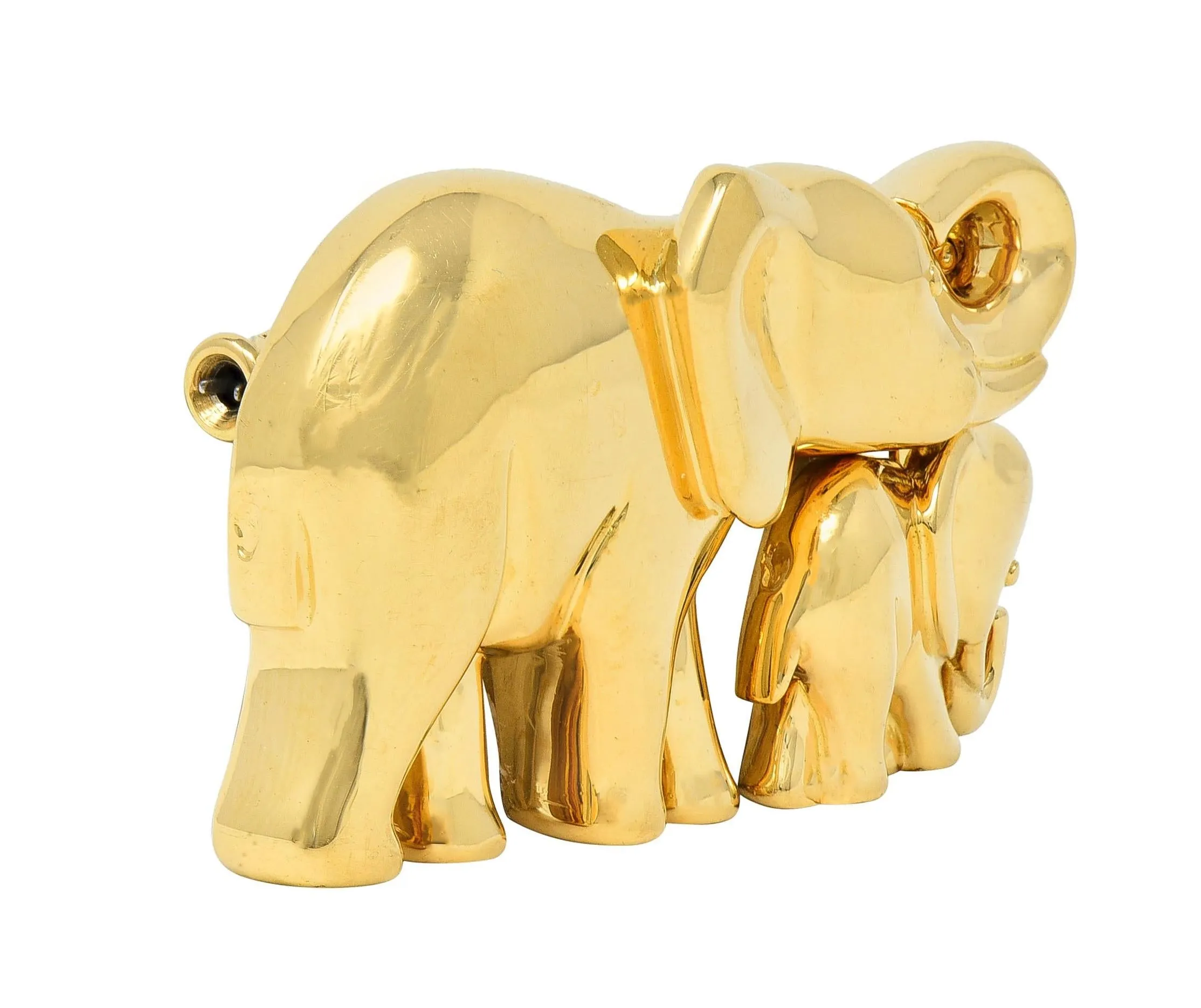 Cartier French 1980's 18 Karat Yellow Gold Vintage Mother & Child Elephant Brooch