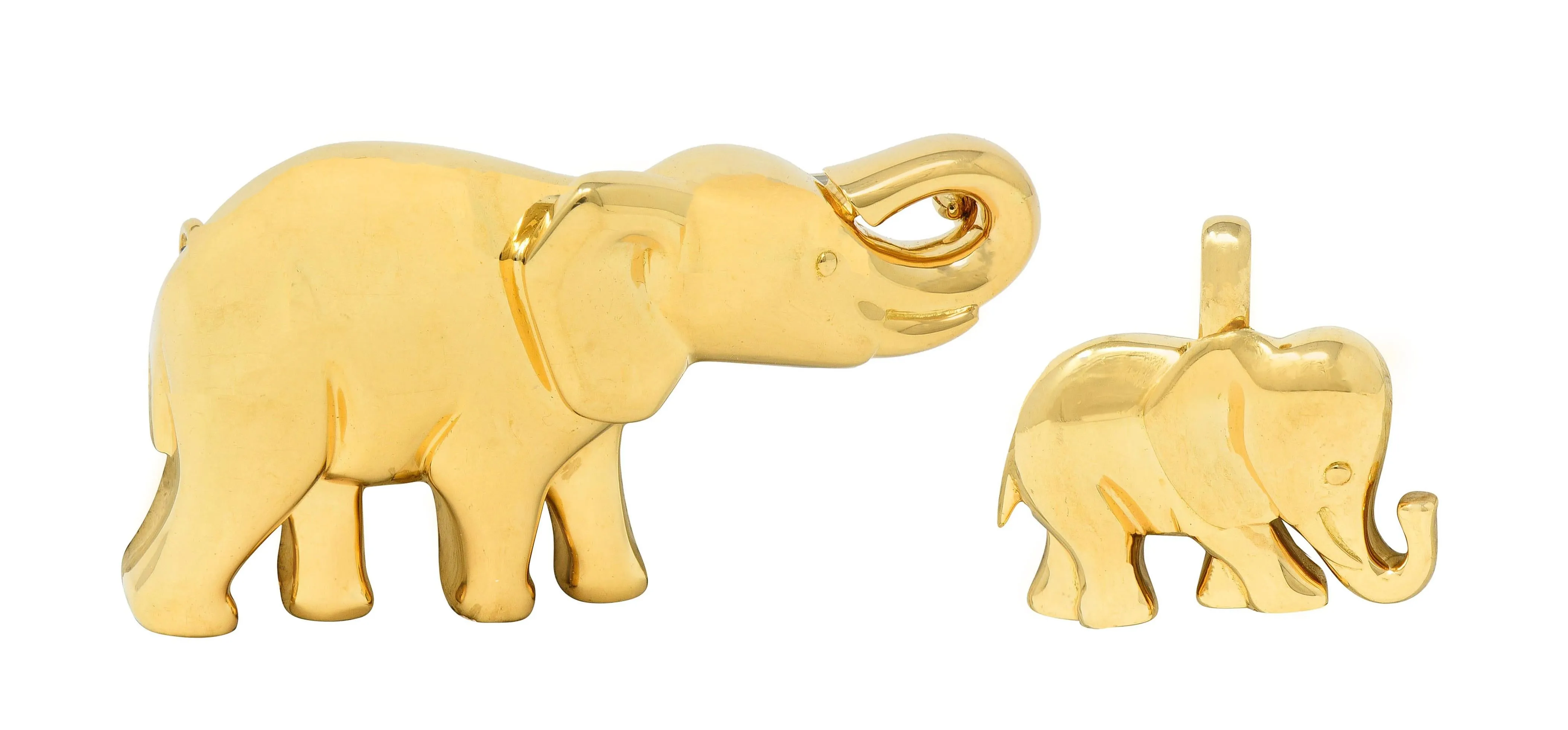 Cartier French 1980's 18 Karat Yellow Gold Vintage Mother & Child Elephant Brooch