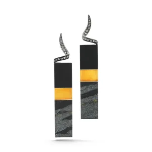 Carved Black Jade, Citrine, Hematite with Black Diamond Earrings