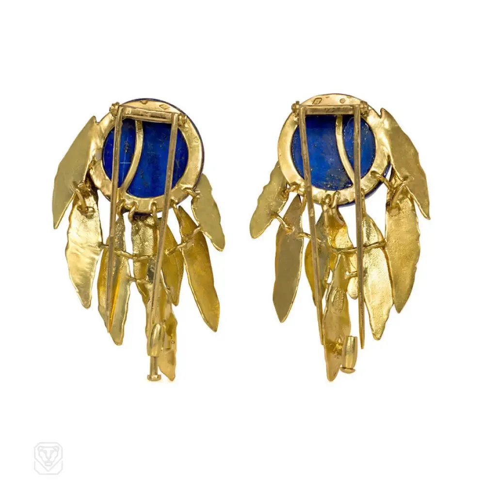 Chaumet pair of lapis and gold brooches