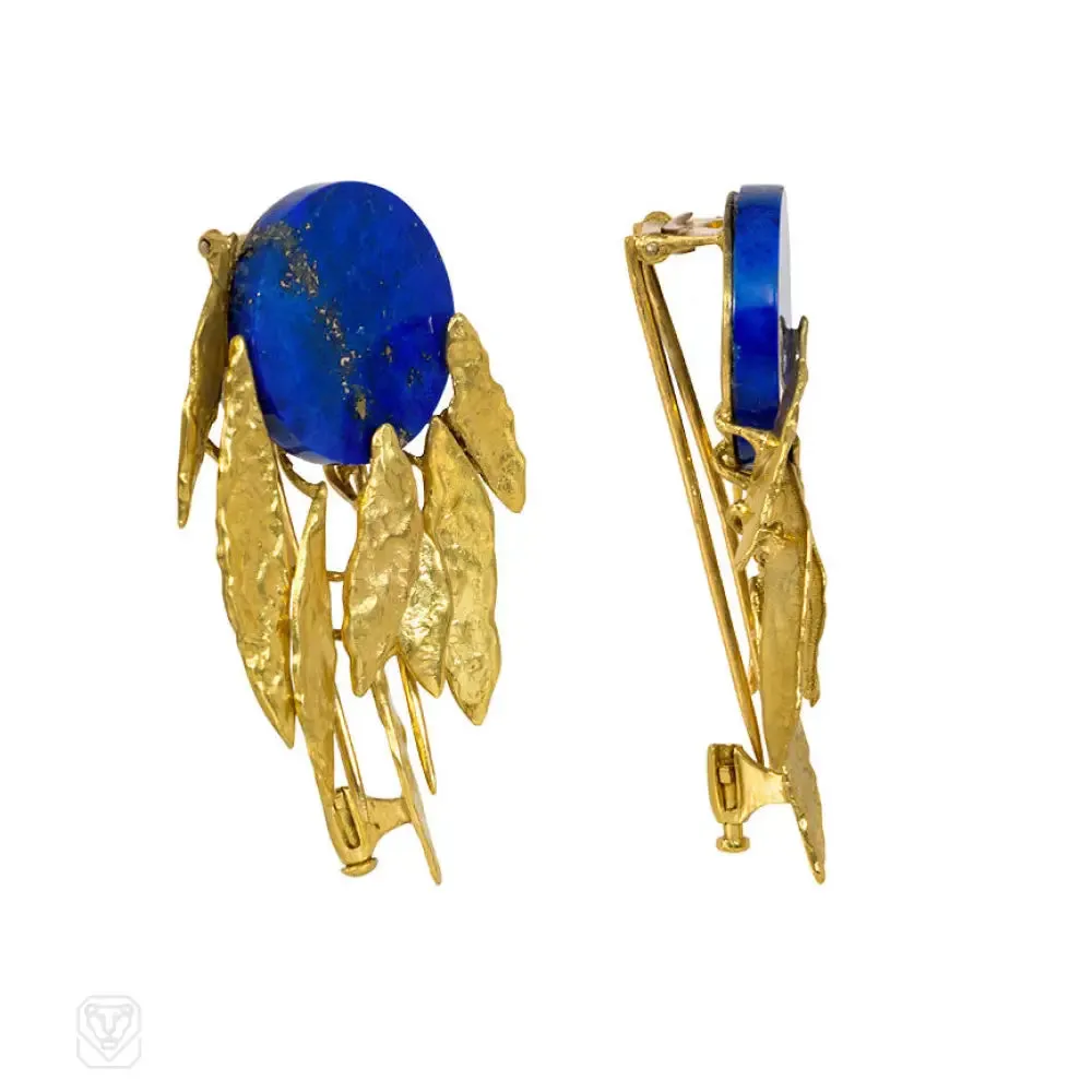 Chaumet pair of lapis and gold brooches