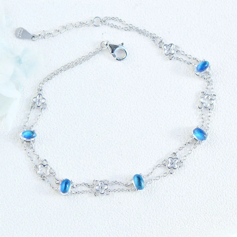 Chic Womens Blue Moonstone Bracelet June Birthstone Jewelry For Women