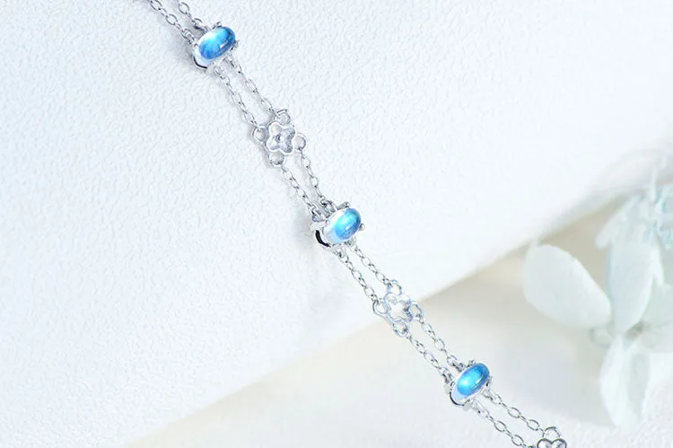 Chic Womens Blue Moonstone Bracelet June Birthstone Jewelry For Women