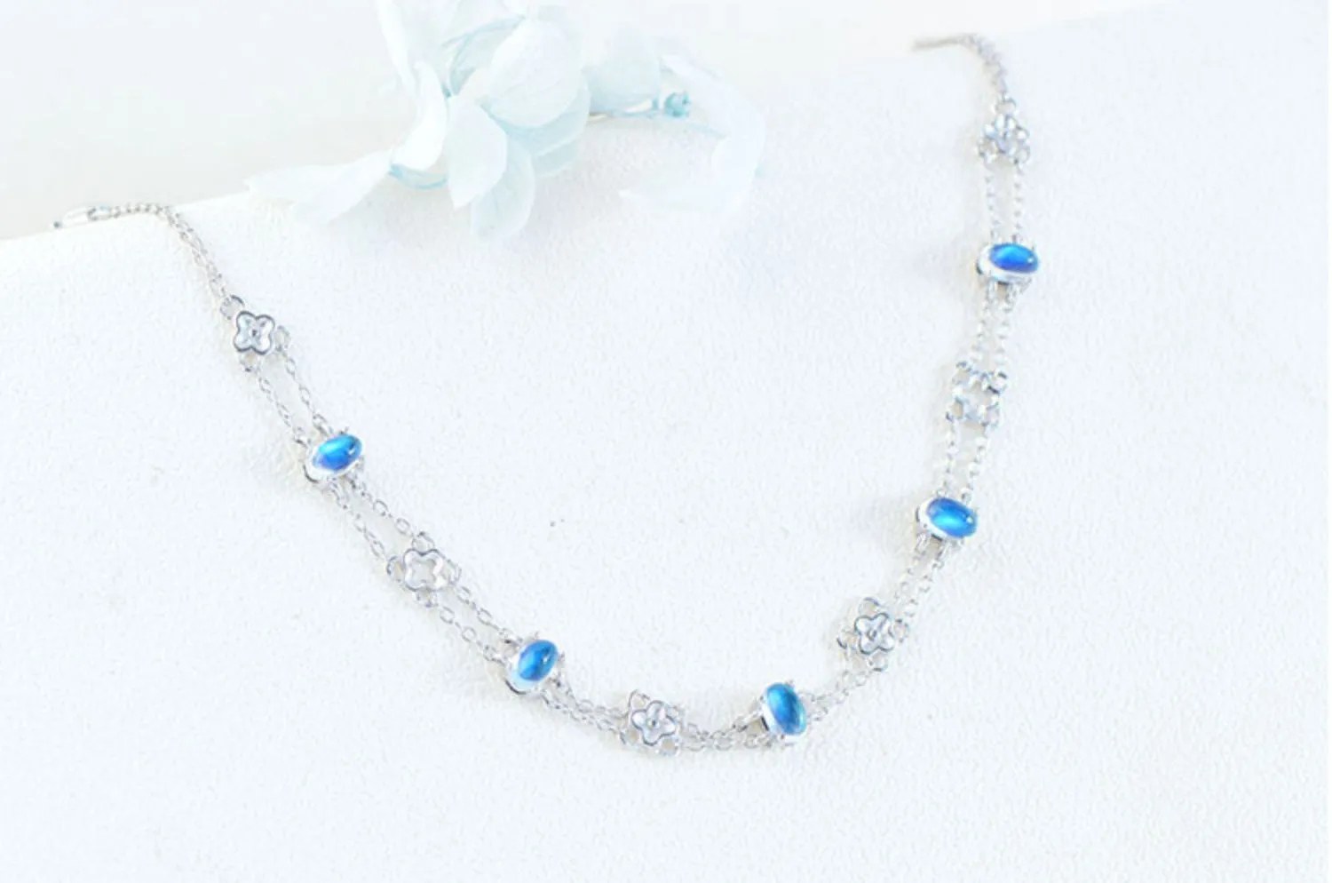 Chic Womens Blue Moonstone Bracelet June Birthstone Jewelry For Women