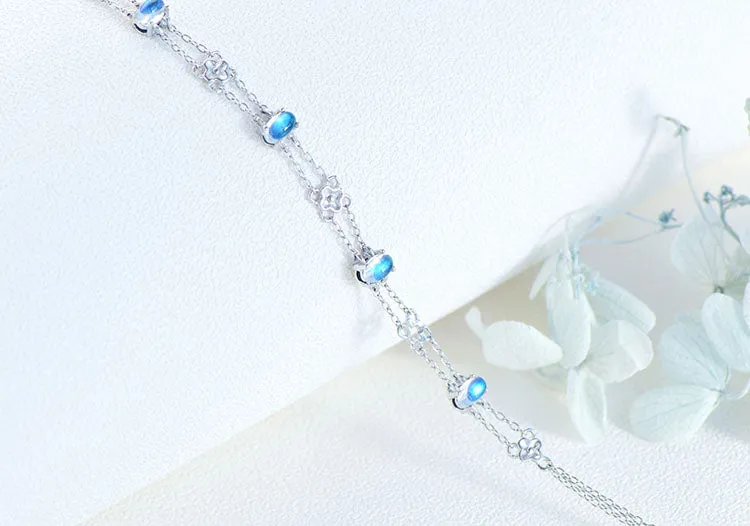 Chic Womens Blue Moonstone Bracelet June Birthstone Jewelry For Women