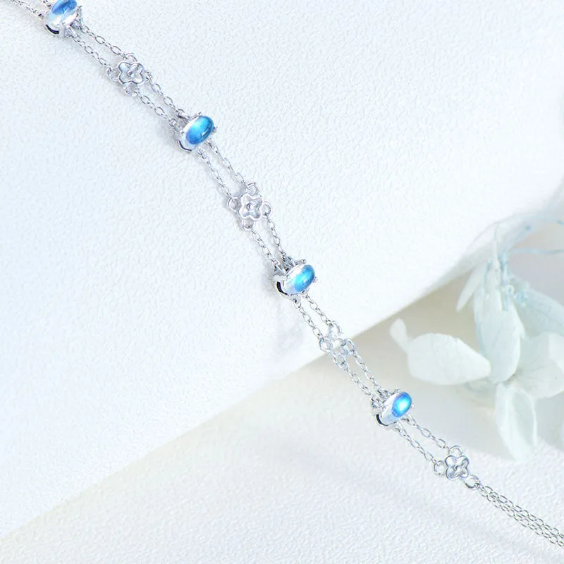 Chic Womens Blue Moonstone Bracelet June Birthstone Jewelry For Women