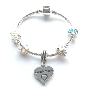 Children's Little Sister 'Happy Birthday Princess' Silver Plated Charm Bead Bracelet