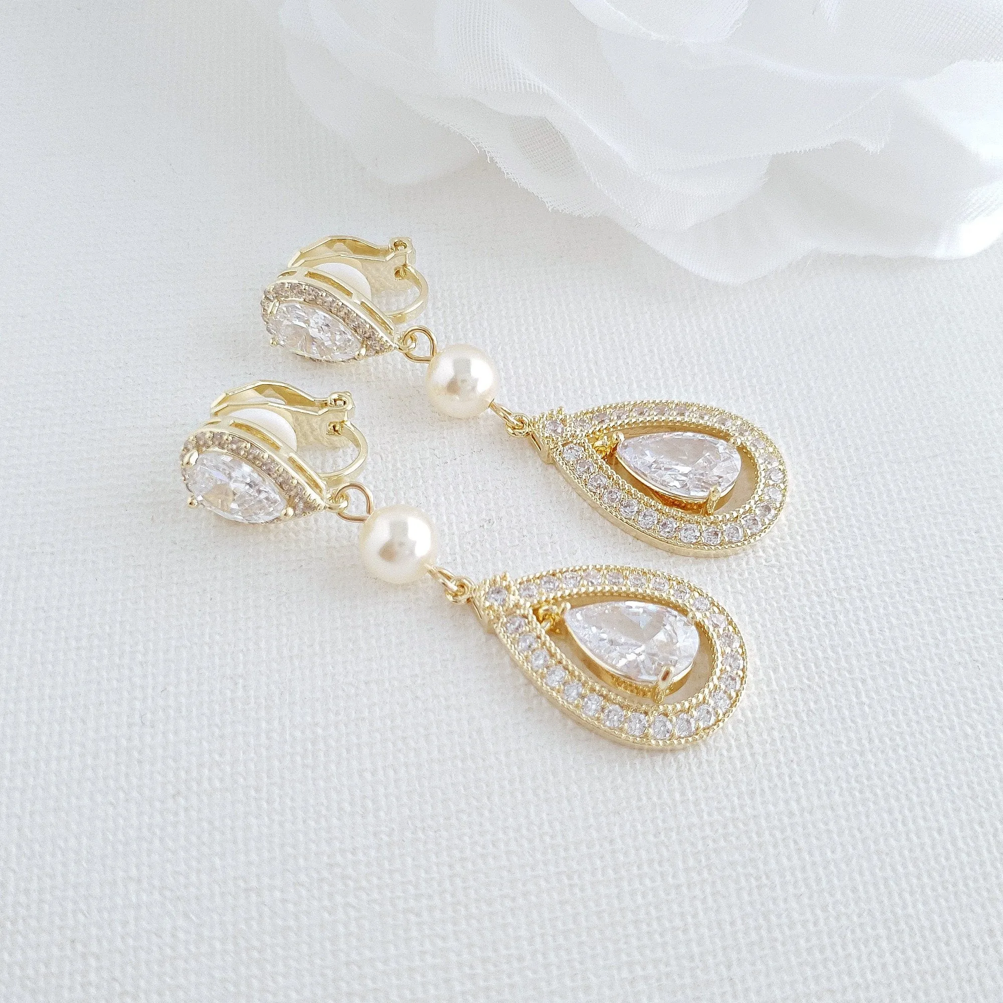 Clip On Wedding Earrings-Sarah