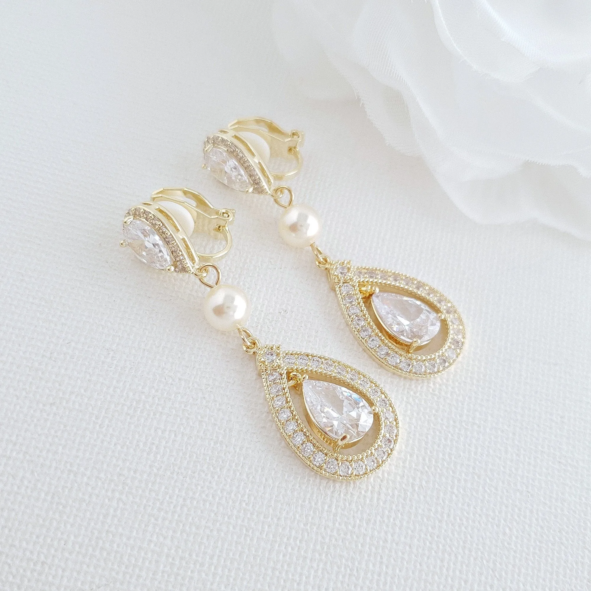 Clip On Wedding Earrings-Sarah