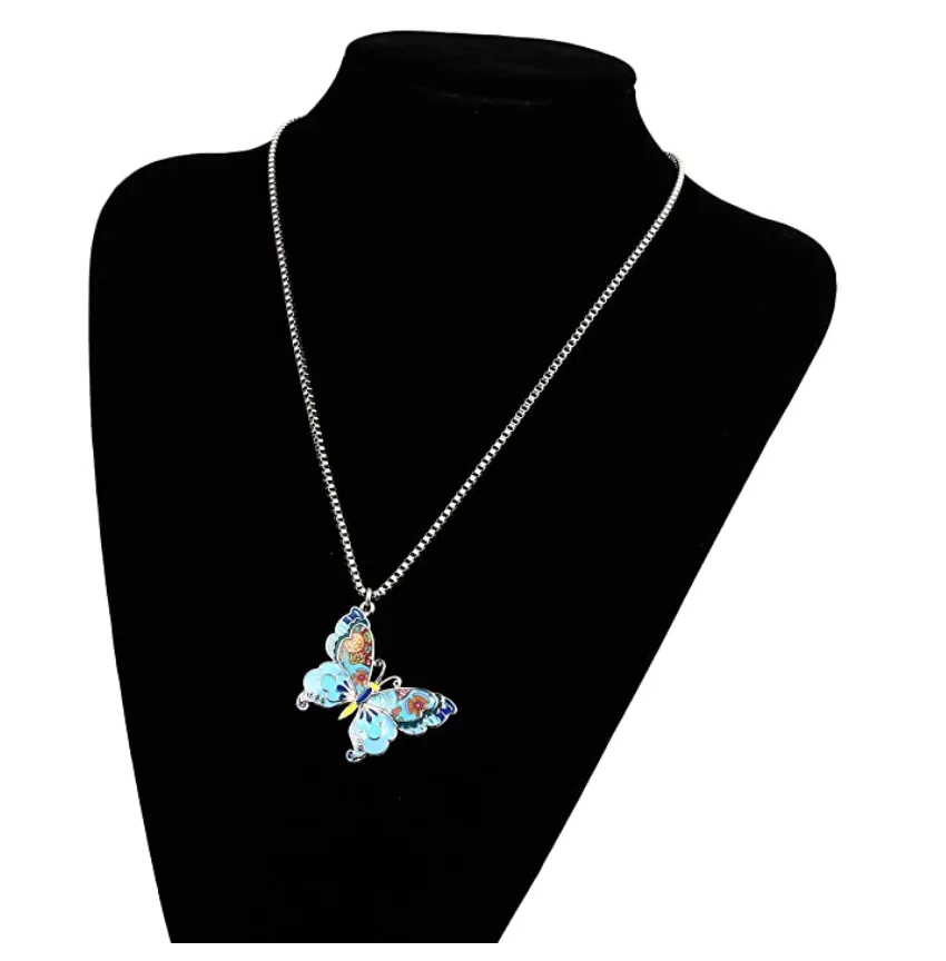 Colorful Butterfly Necklace Butterfly Pendants Jewelry Butterfly Chain Birthday Gift Silver Color 22in.