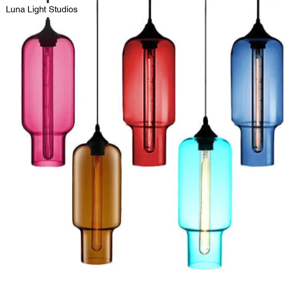 Contemporary Ceiling Pendant Light with Colorful Bottle Glass Shade - 1 Light Hanging Fixture