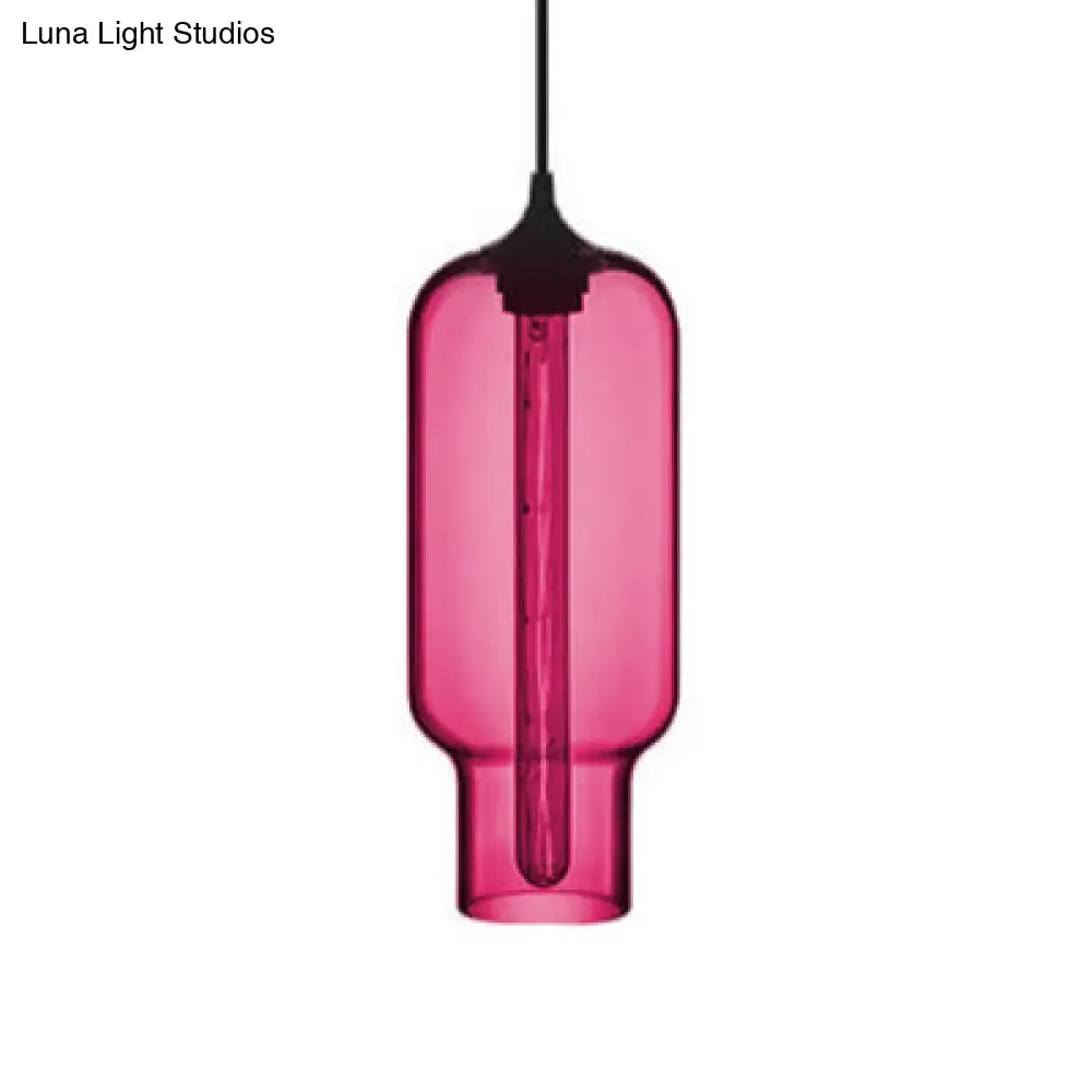 Contemporary Ceiling Pendant Light with Colorful Bottle Glass Shade - 1 Light Hanging Fixture