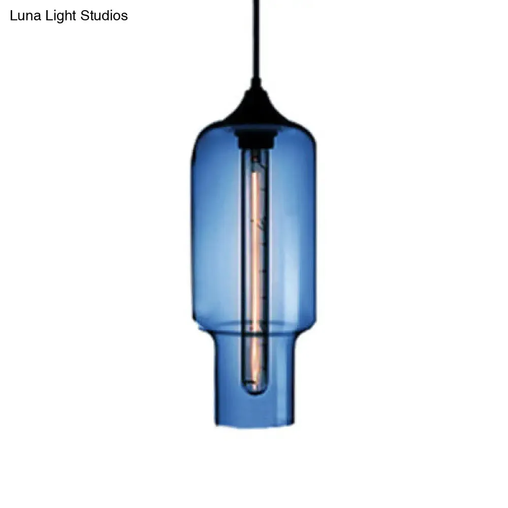 Contemporary Ceiling Pendant Light with Colorful Bottle Glass Shade - 1 Light Hanging Fixture