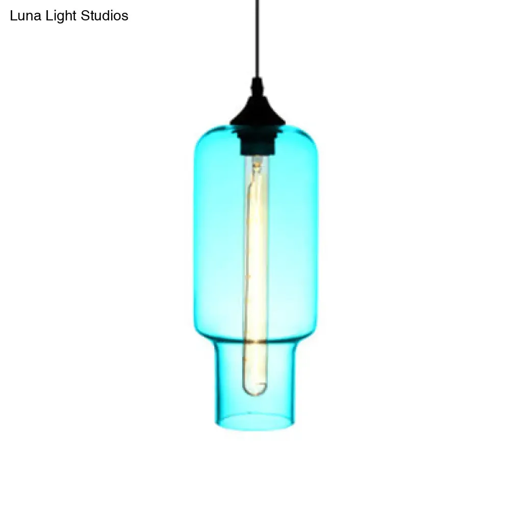 Contemporary Ceiling Pendant Light with Colorful Bottle Glass Shade - 1 Light Hanging Fixture