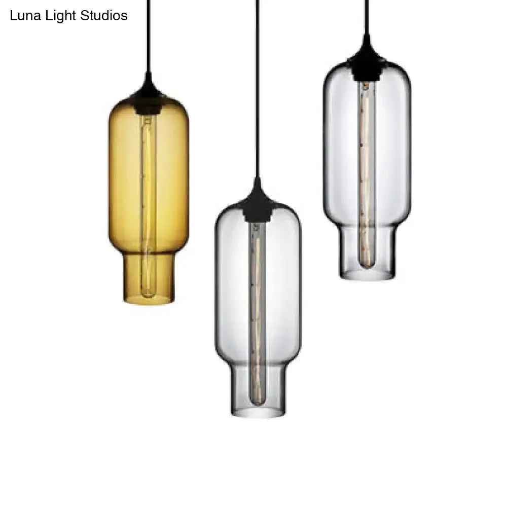 Contemporary Ceiling Pendant Light with Colorful Bottle Glass Shade - 1 Light Hanging Fixture