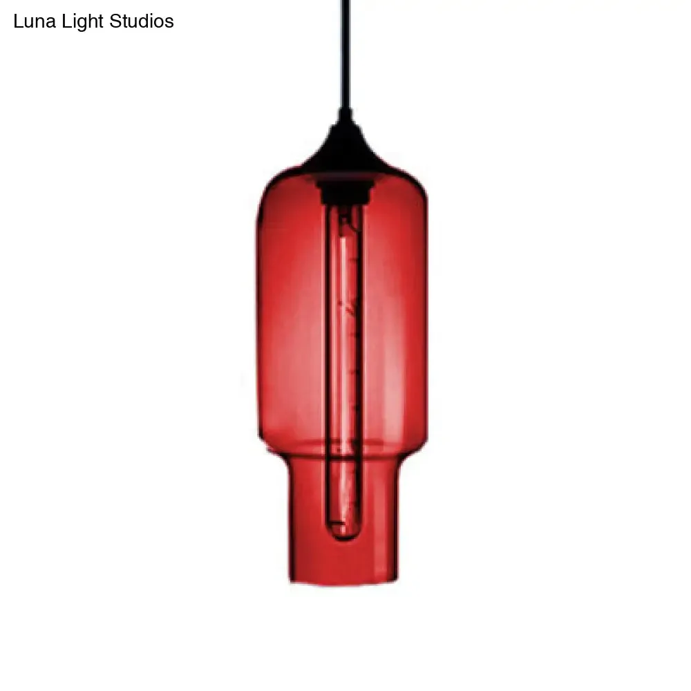 Contemporary Ceiling Pendant Light with Colorful Bottle Glass Shade - 1 Light Hanging Fixture