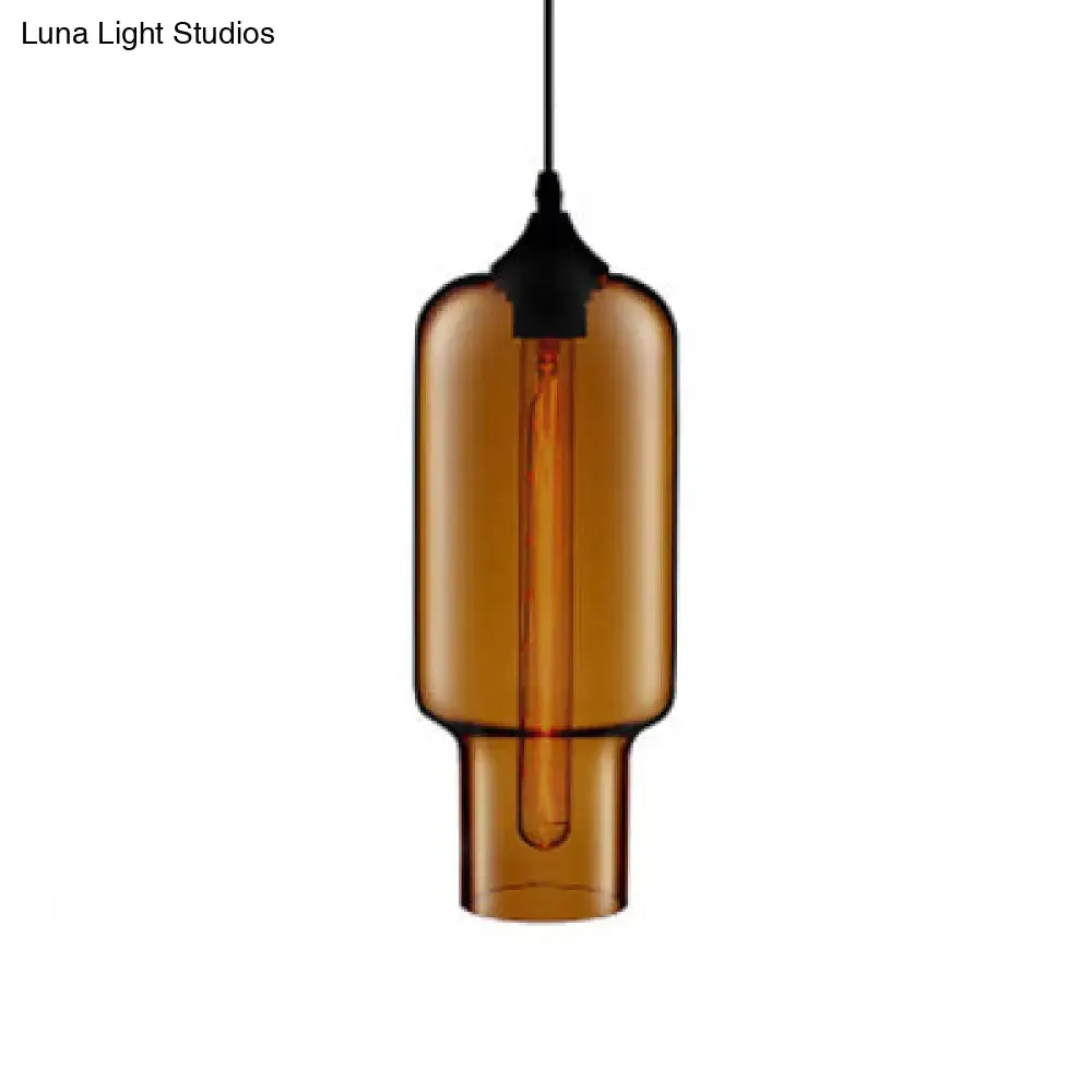 Contemporary Ceiling Pendant Light with Colorful Bottle Glass Shade - 1 Light Hanging Fixture