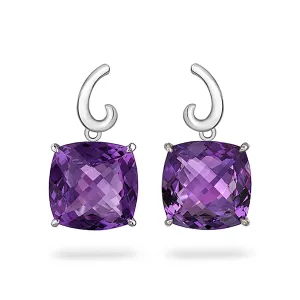 Contour Large Cushion Amethyst and Sterling Silver Earrings