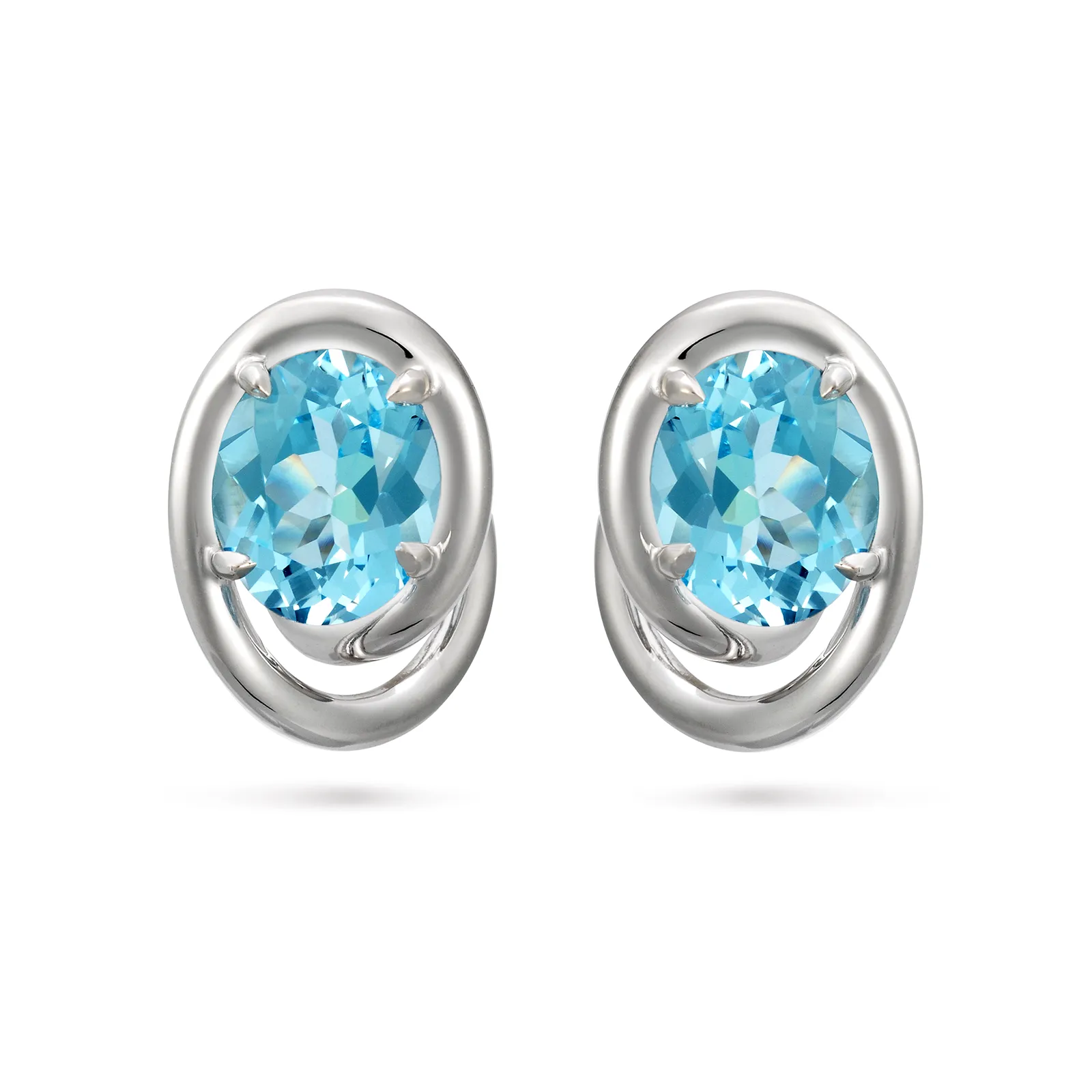 Contour Swirl Oval Blue Topaz and White Gold Earrings