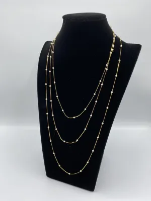 Crown Trifari Trio of Gold Toned & Faux Pearl Necklaces 20”, 24” 30” /ro