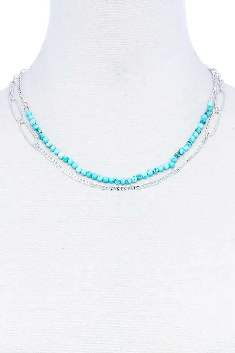 Double Layer Beaded And Chain Necklace