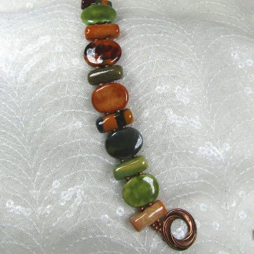 Earth-tone Handmade Kazuri Bead Cuff Bangle Bracelet