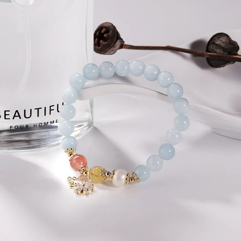 Elegant Aquamarine and Zircon Sterling Silver Bracelet