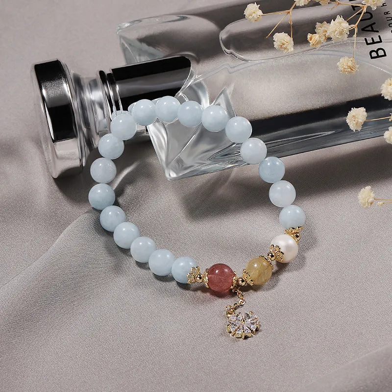 Elegant Aquamarine and Zircon Sterling Silver Bracelet