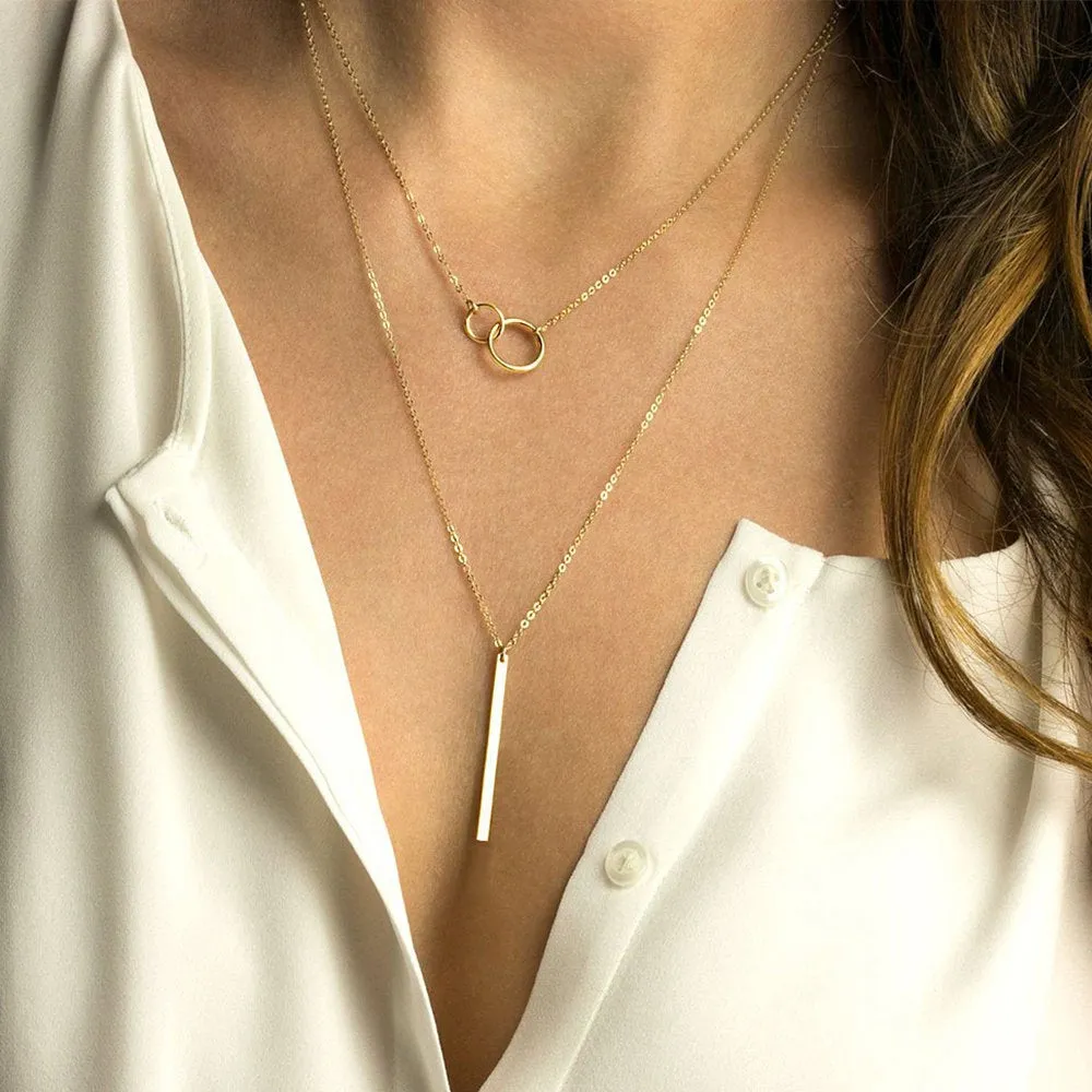 ELEGANT CIRCLES AND BAR LAYERED NECKLACE SET