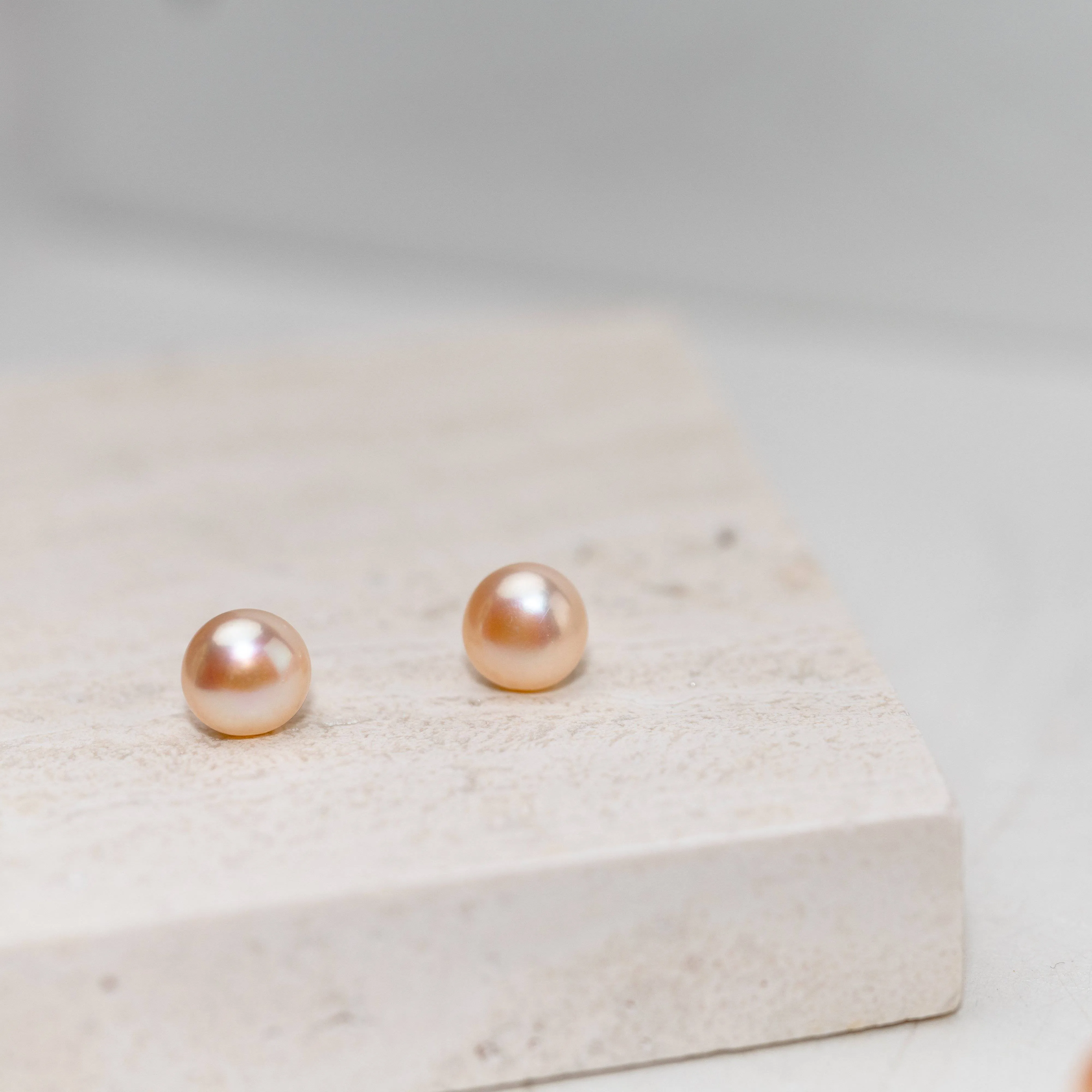 Elegant Freshwater Pink Semi Round Pearl Stud Earrings WE00208