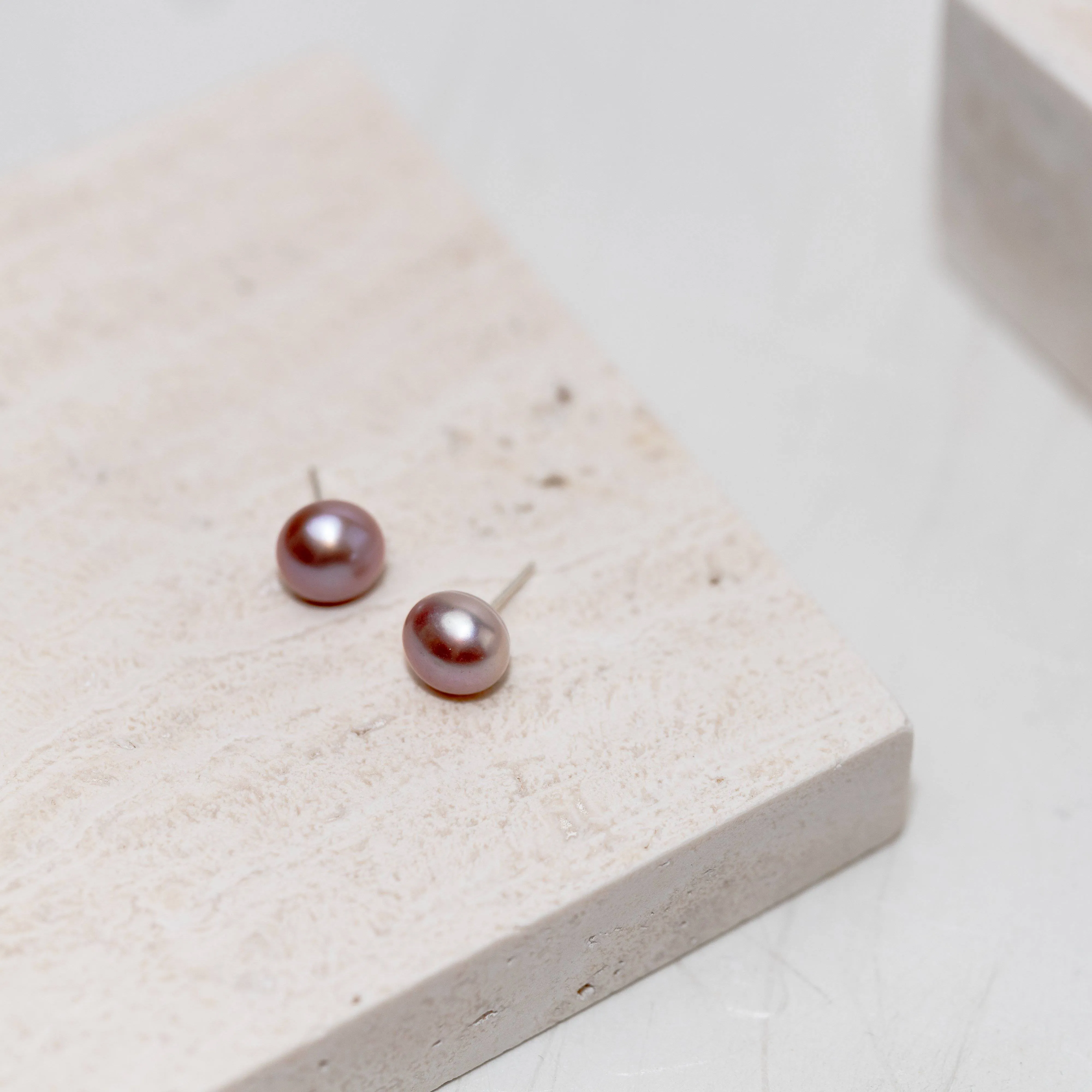 Elegant Freshwater Purple Semi Round Pearl Stud Earrings WE00207