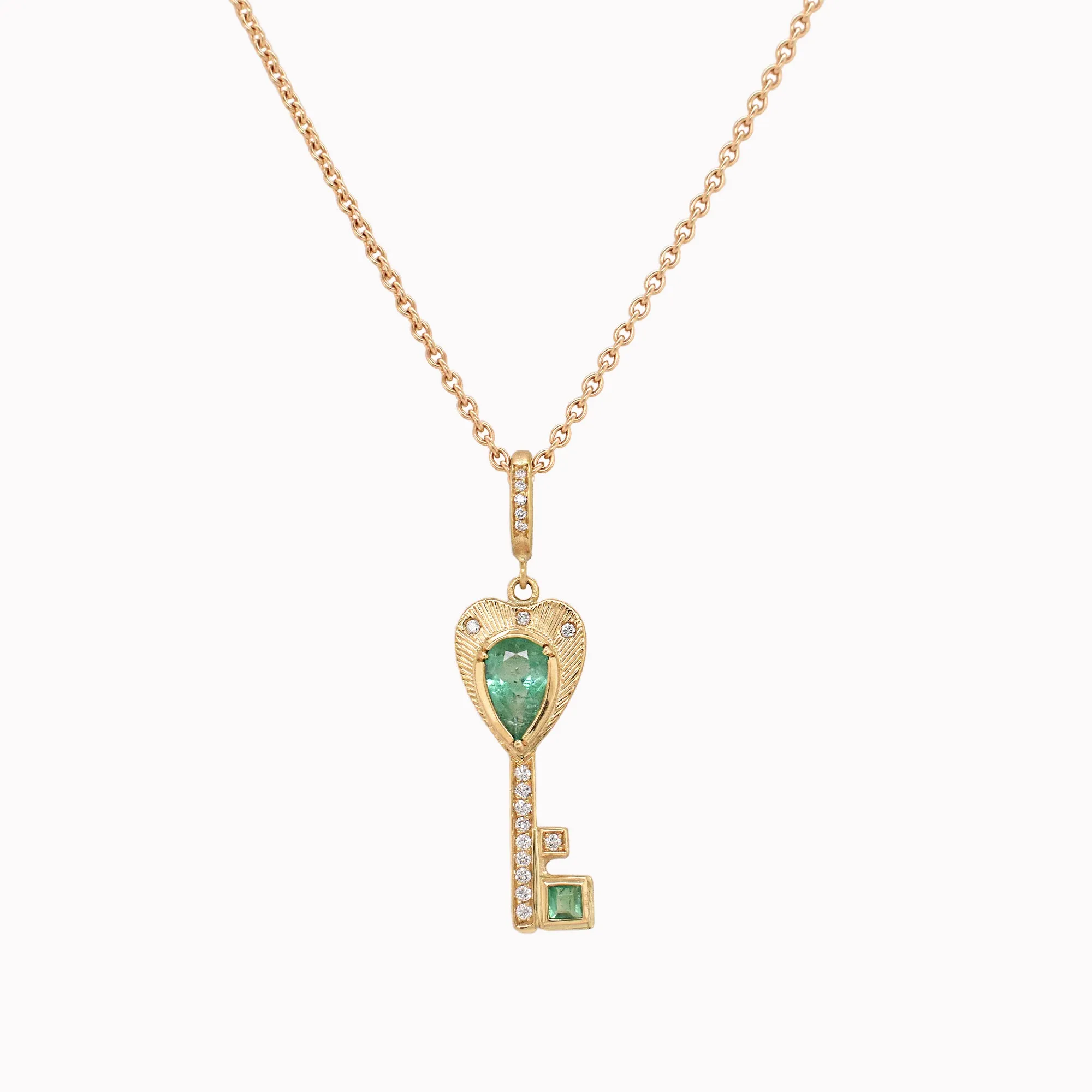 Emerald & Diamond Key Necklace