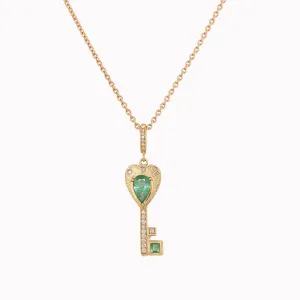 Emerald & Diamond Key Necklace