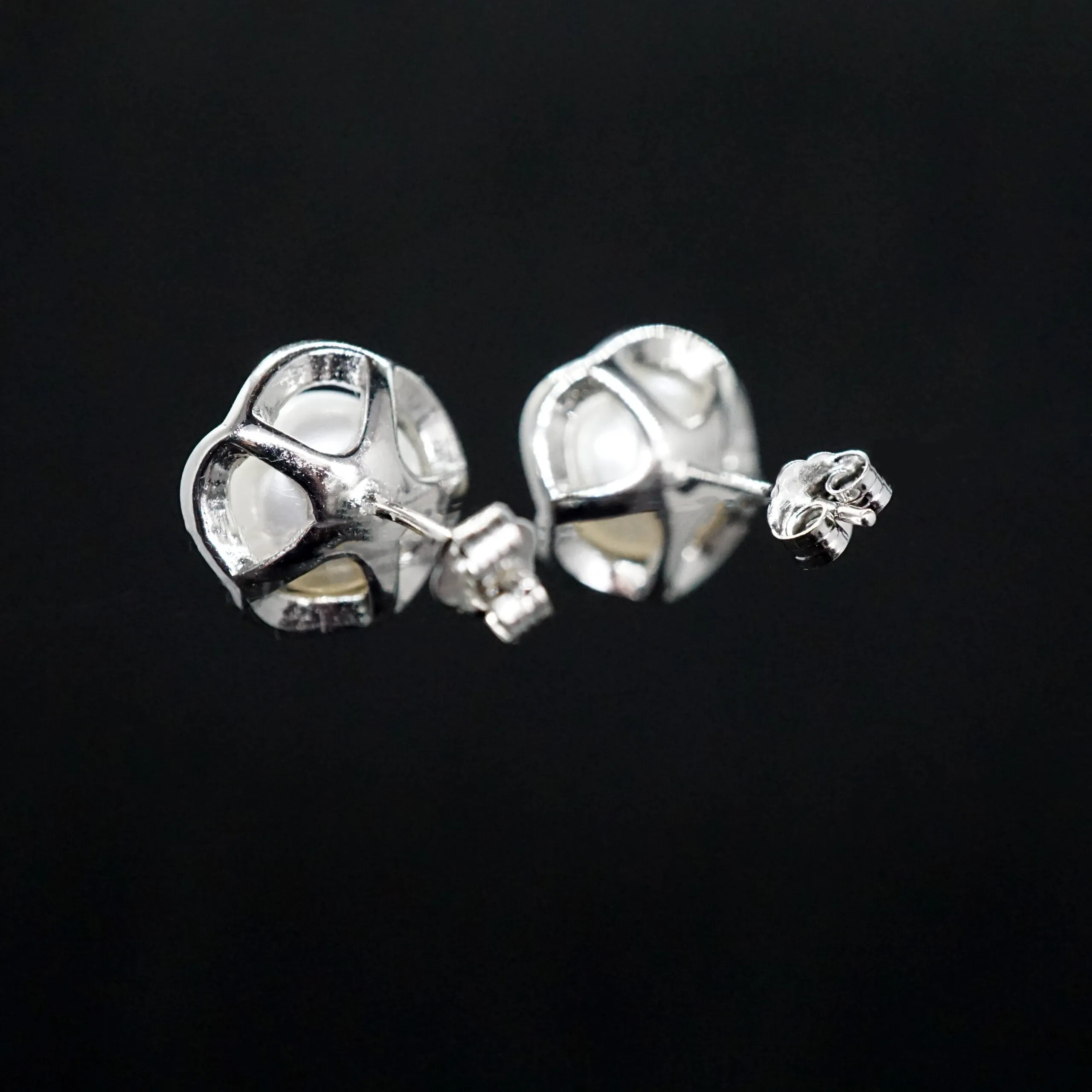 Emilia X - Genuine Freshwater Pearl and Irregular Circle Stud Earrings in Sterling Silver