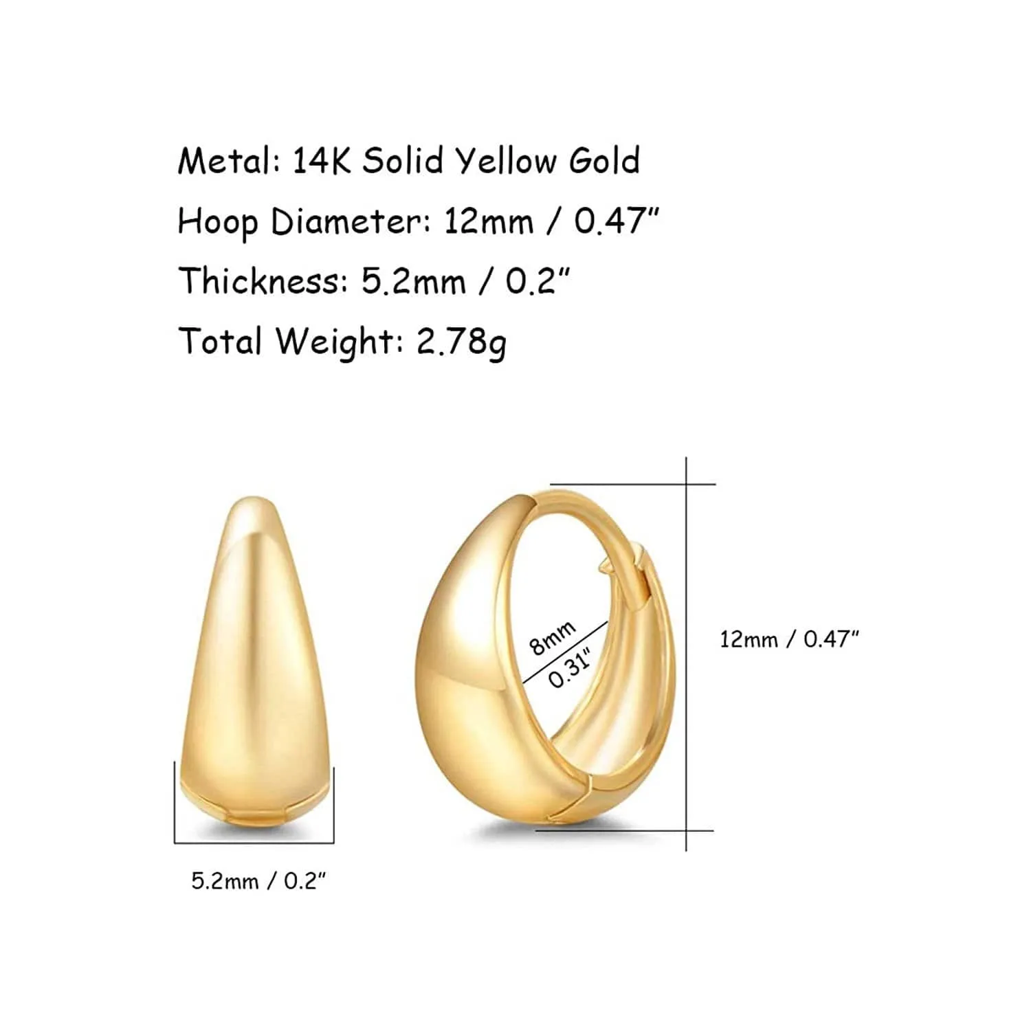 FANCIME Small Tapered 14K Yellow Gold Hoop Earrings