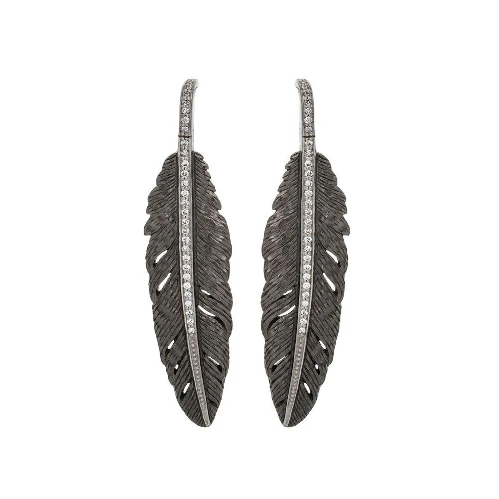 Feather 52mm Earrings with Diamonds