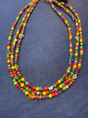 Festival Three Chain Beaded Necklace