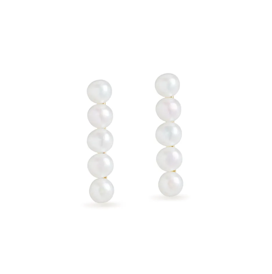 Five Pearl Bar Stud Earrings