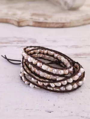 Freshwater Pearl Wrap Bracelet - Multi or Peacock