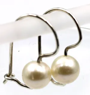 Genuine Sterling Silver 925 7mm Freshwater White Pearl Hook Earrings