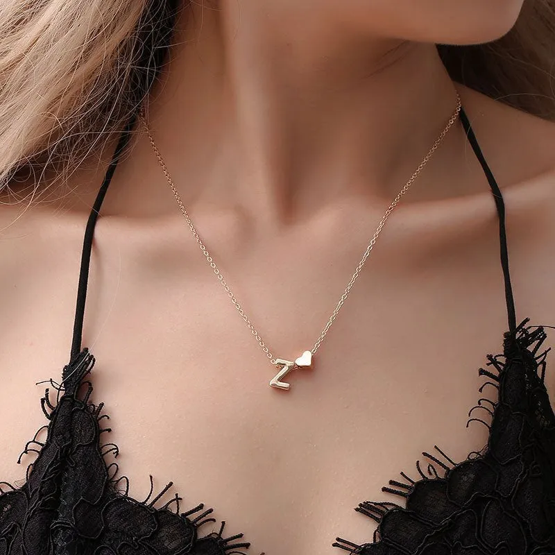 Gold Heart Necklace Love Necklace Dainty Heart Necklace for Girlfriend Silver Initial with Heart Rose Gold Couples Necklace